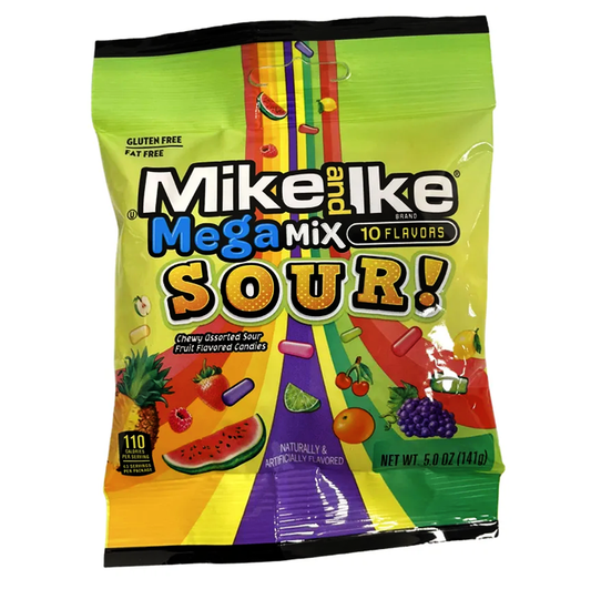 Mike and Ike, Sour Mega Mix, 10 flavors - Bag (141g)